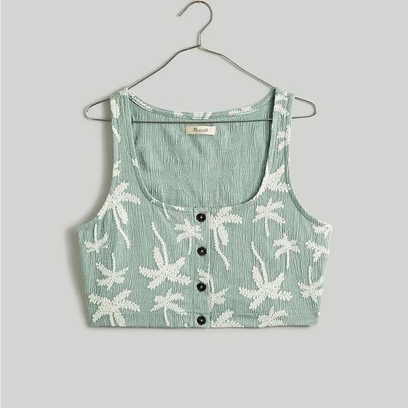 NWT Madewell Jacquard Square-Neck Button-Front Crop Tank - Picture 4 of 7